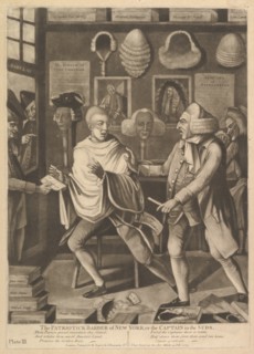 The Patriotick Barber of New York, or the Captain in Suds, February 14, 1775. Creator: Attributed to Philip Dawe
