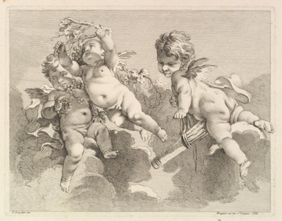 Three Loves, One holding a Quiver, the Other, Grapes, 1727-60. Creator: Pierre Alexandre Aveline.