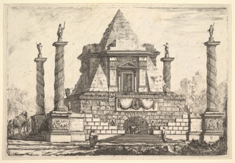 Imaginary Architecture with Camel and Figures, after Della Bella, 18th century. Creator: Pierre Moreau.