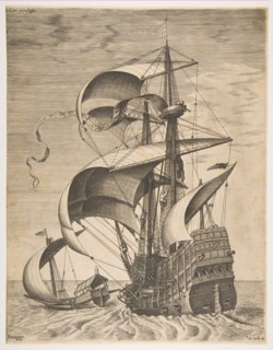 Armed Three-Master on the Open Sea Accompanied by a Galley, from the series Sailing Ves..., 1561-65. Creator: Frans Huys.