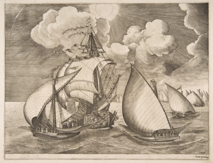Fleet of Galleys Escorted by a Caravel from The Sailing Vessels, 1561-65. Creator: Frans Huys.