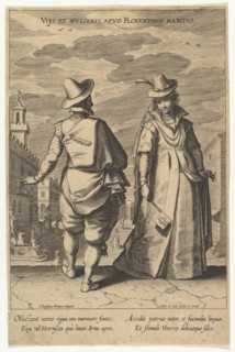 Viri et Mulieris apud Florentinos Habitus, from Fashions of Different Nations.n.d. Creator: Pieter de Jode I.