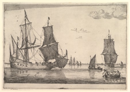 Large Sailing Vessel and Rowing Boat, 17th century. Creator: Reinier Zeeman.