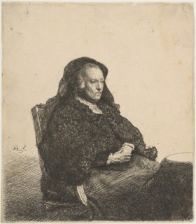 The Artist's Mother Seated at a Table Looking Right: Three-Quarter Length, ca. 1631. Creator: Rembrandt Harmensz van Rijn.