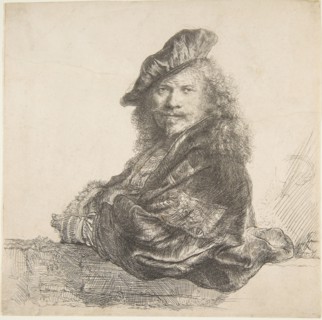 Self-Portrait, Leaning on a Stone Wall, 1639. Creator: Rembrandt Harmensz van Rijn.