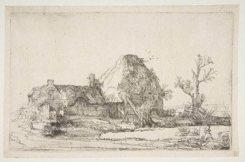 Cottages and Farm Buildings with a Man Sketching, ca. 1645. Creator: Rembrandt Harmensz van Rijn.