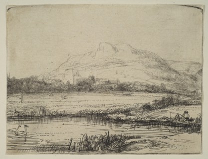 Canal with an Angler and Two Swans, 1650. Creator: Rembrandt Harmensz van Rijn.