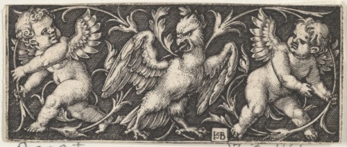 Horizontal Panel with an Eagle Flanked by Two Genii, 1544. Creator: Sebald Beham.