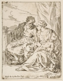 Rest on the flight into Egypt, Mary holding the infant Christ while St. ..., ca. 1637-1639 or after. Creator: Unknown.