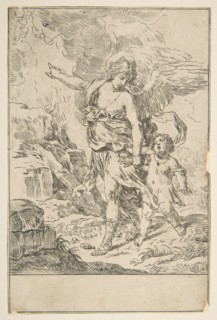 A guardian angel walking with a child, ca. 1640. Creator: Simone Cantarini.