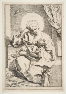 Madonna and Child with a bird, ca. 1635-1636. Creator: Simone Cantarini.