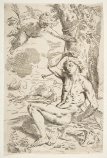 Saint Sebastian pierced with arrows and tied to a tree, copy after Cantarini, ca. 1639 or after. Creator: Unknown.