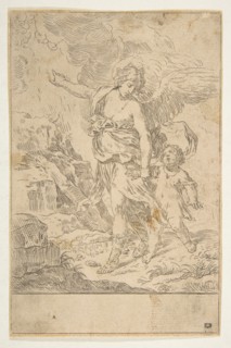 A guardian angel walking with a child, ca. 1640. Creator: Simone Cantarini.