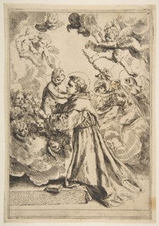 Saint Anthony of Padua adoring the Christ Child in Glory, copy after Cantarini, ca. 1640 or after. Creator: Unknown.