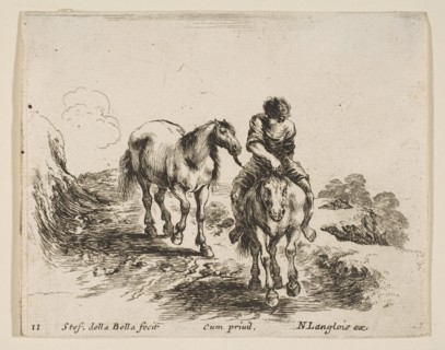Plate 11: a young horseman, seen from the front, leading another horse, from 'Diver..., ca. 1644-47. Creator: Stefano della Bella.