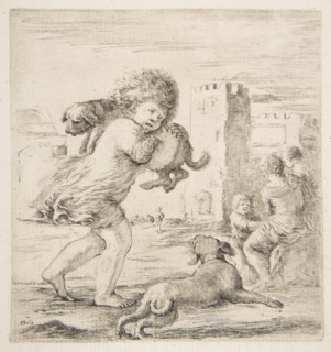 Child Carrying a Puppy on his Shoulder, ca. 1662. Creator: Stefano della Bella.