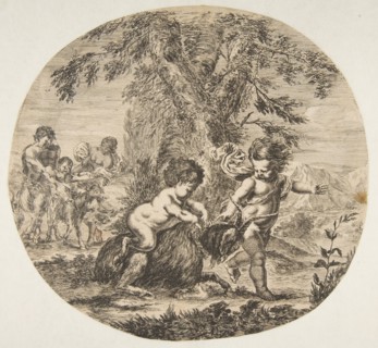A child and a satyr child playing with a goat, ca. 1657. Creator: Stefano della Bella.