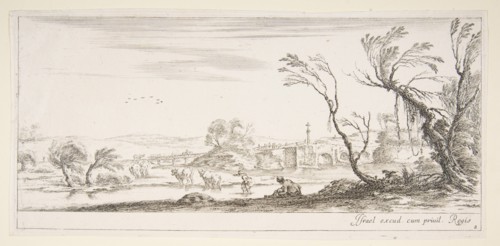 Plate 2: a peasant woman removing her shoes in center, another peasant woman and two c..., ca. 1641. Creator: Stefano della Bella.