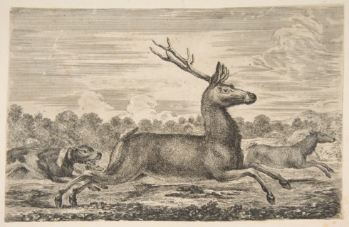 Hounds Chasing a Stag and a Doe, ca. 1654. Creator: Stefano della Bella.