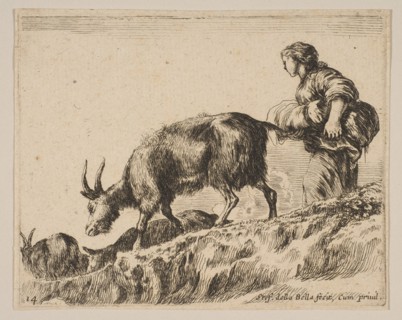 Plate 14: shepherdess herding goats, ca. 1641. Creator: Stefano della Bella.