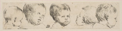 Plate 10: Five Heads of Children, from 'Collection of various doodles and etching proo..., ca. 1646. Creator: Stefano della Bella.