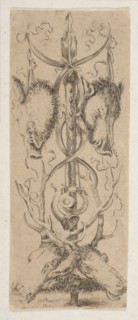Hunting Trophy with Stag Heads at Bottom, ca. 1653. Creator: Stefano della Bella.