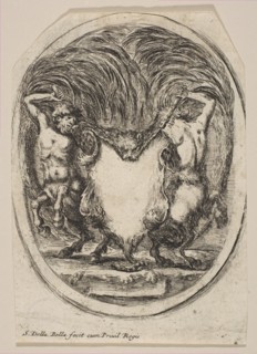 Cartouche Formed by a Tiger Skin Flanked by Two Centaurs, 1647. Creator: Stefano della Bella.