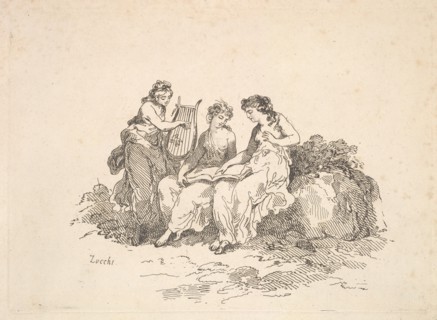 Harmony - Two Nymphs Singing, Another Playing a Lyre, 1784-88. Creator: Thomas Rowlandson.