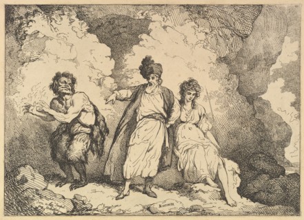 Scene from the Tempest: Caliban, Prospero and Miranda, [1783-87] reissued 1801. Creator: Thomas Rowlandson.