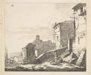 Village Scene with Woman Standing Beside a Seated Man