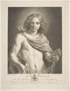Apollo wearing a mantle and holding a laurel branch and violin, 1784. Creator: Victor Marie Picot.