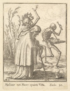 Old woman, from the Dance of Death, 1651. Creator: Wenceslaus Hollar.