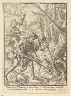 Adam Ploughing from the Dance of Death, 1651. Creator: Wenceslaus Hollar.