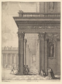 Temple courtyard with figures, after David Teniers the Elder