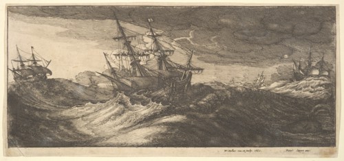 Warship and a spouting whale, 1665. Creator: Wenceslaus Hollar.
