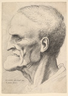 Head of an old man with a pronounced chin, short cropped hair and gaping mouth showing ..., 1625-77. Creator: Wenceslaus Hollar.