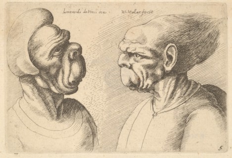 Two deformed heads facing inwards, 1625-77. Creator: Wenceslaus Hollar.