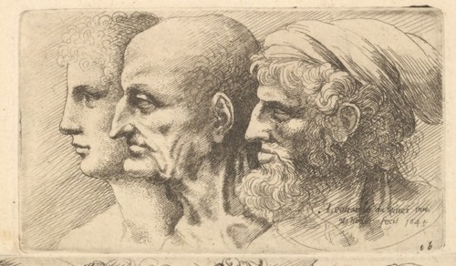 Row of three heads in profile to left, 1645. Creator: Wenceslaus Hollar.