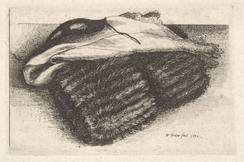 Muff, white kerchief and mask, 1642. Creator: Wenceslaus Hollar.