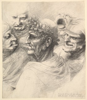 Five grotesque heads, including an elderly man with an oak leaf wreath, 1646. Creator: Wenceslaus Hollar.