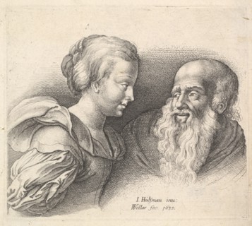An Old Man and a Girl, after Hulsman, 1635. Creator: Wenceslaus Hollar.