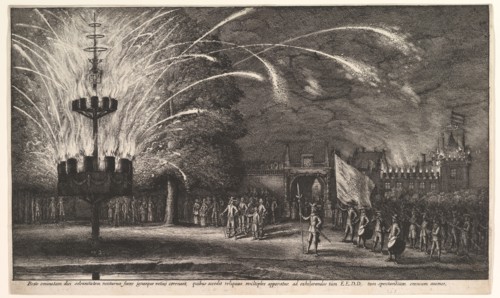 Fireworks at Hemissem, 1625-77. Creator: Wenceslaus Hollar.