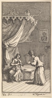 The New Metamorphosis, Plate 5: Fantasio, Transformed into a Lapdog, in the with Donna The..., 1724. Creator: William Hogarth.