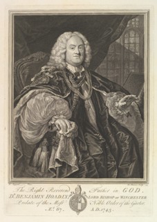 The Right Reverend Father in God, Dr. Benjamin Hoadly, Lord Bishop of Winchester, Prelate ..., 1743. Creator: Bernard Baron.