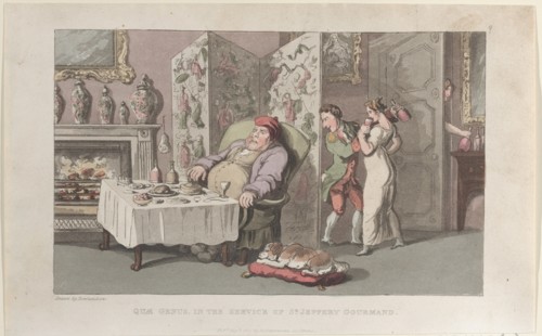 Quae Genus, in the Service of Sr. Jeffery Gourmand, from "The History of Johnny Quae Genus, The Little Foundling of the Late Doctor Syntax", August 1, 1821.