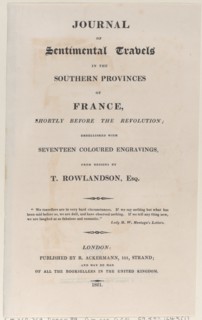 Title page, from "Journal of Sentimental Travels in the Southern Provinces of France, Shortly Before the Revolution", 1821.