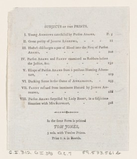 Table of Contents: "The Adventures of Joseph Andrews