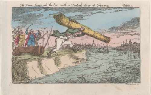 The Baron Jumps into the Sea with a Turkish piece of Ordnance