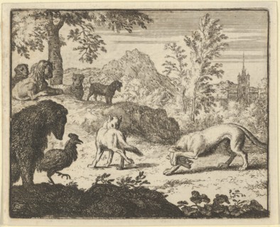 The Lion Allows a Fight Between the Wolf and Renard. From Hendrick van Alcmar's Renard The Fox