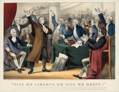 Give Me Liberty or Give Me Death!-Patrick Henry delivering his great speech on the Rights of the Colonies